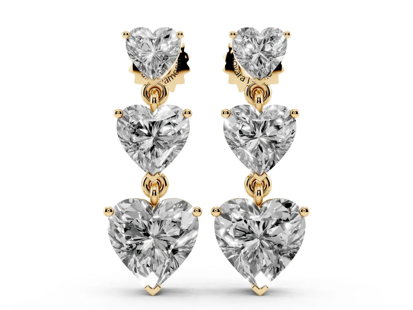Heart Lab-Grown Diamond Graduated Triple Drop Earrings | Linked Hearts | Yellow Gold