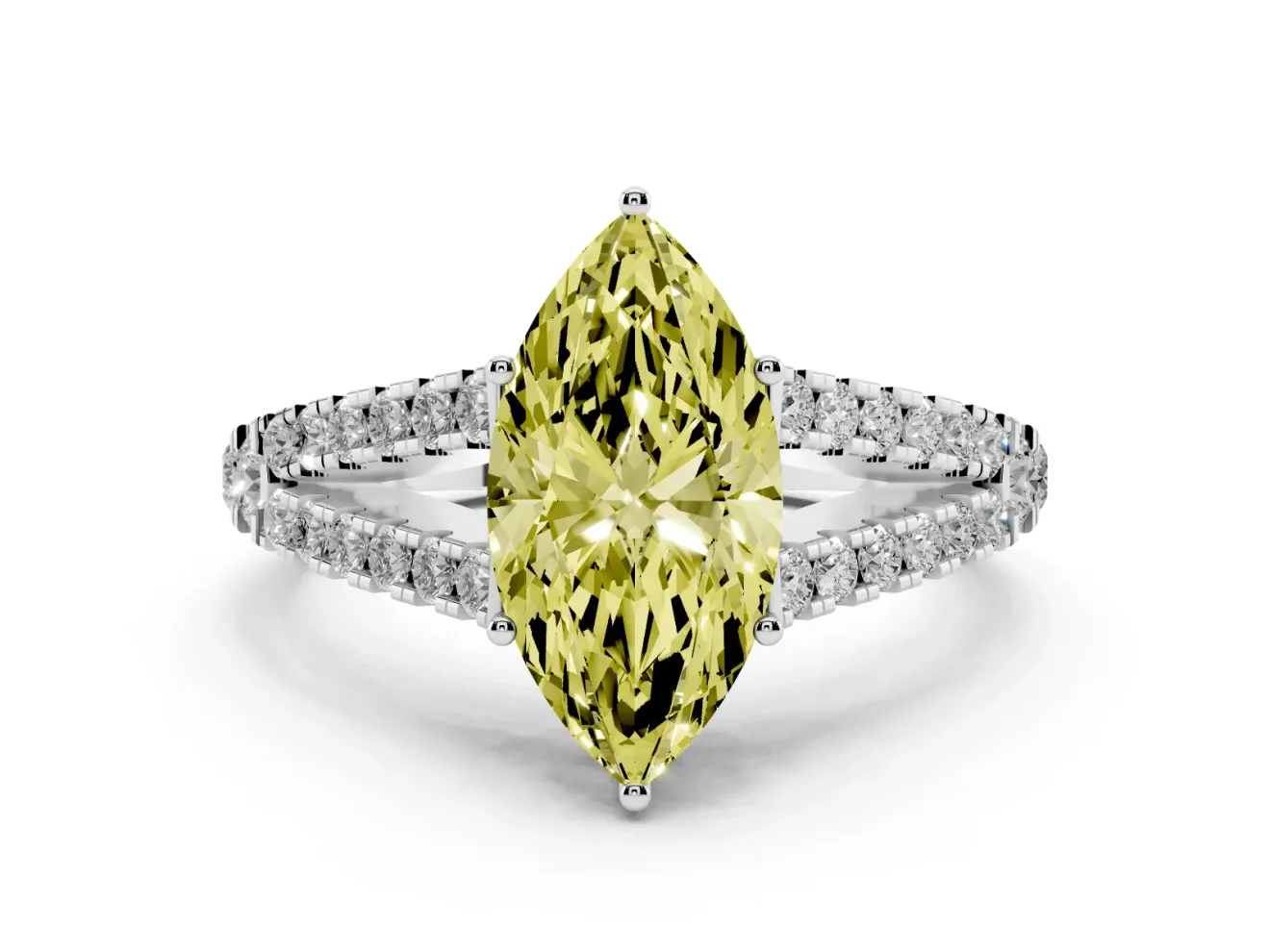 Marquise Graduated Split Shank Engagement Ring Setting for a Fancy Yellow Lab-Grown Diamond | Sterling Silver