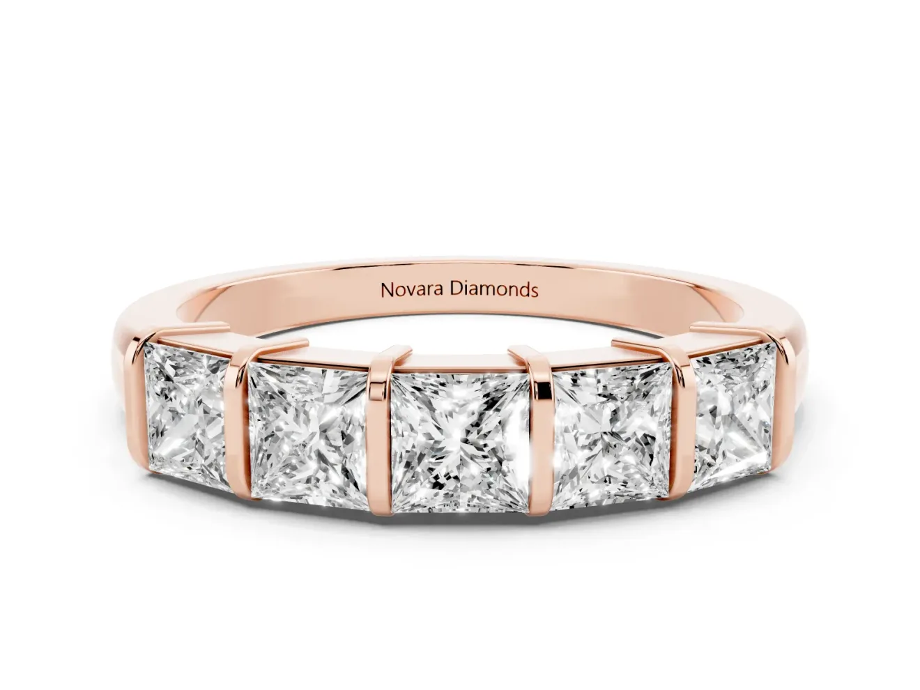 Princess Cut Diamond Seven-Stone Channel Band Set in Rose gold with Bar Prongs