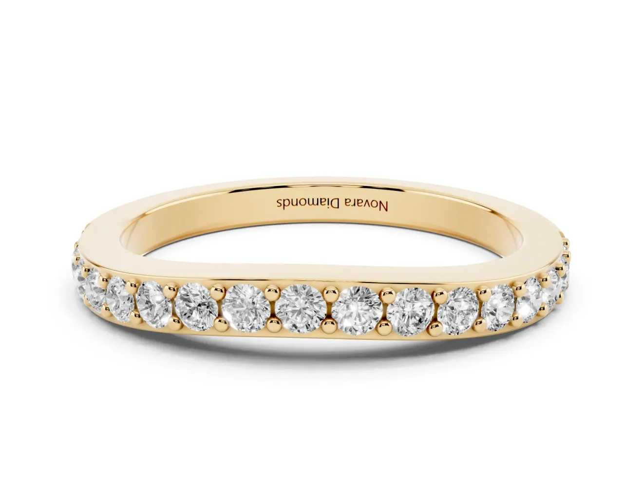 Round Diamond Curved Eternity Band Set in Yellow gold with Pavé Prong Setting