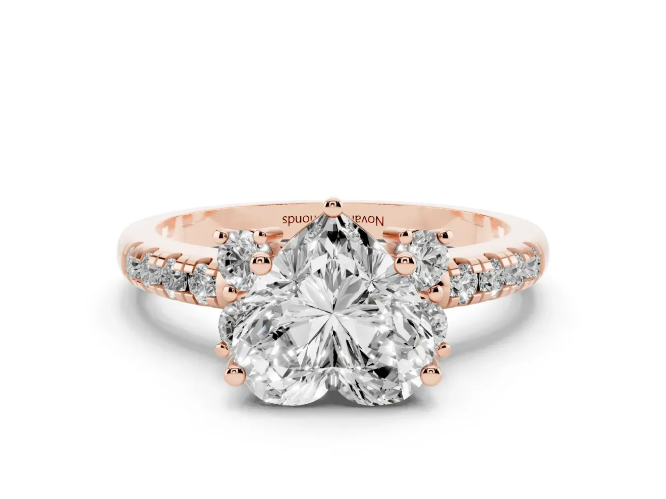 Heart-Shaped Side Stone Pave Engagement Ring Setting | Paired Round Accents | Rose Gold