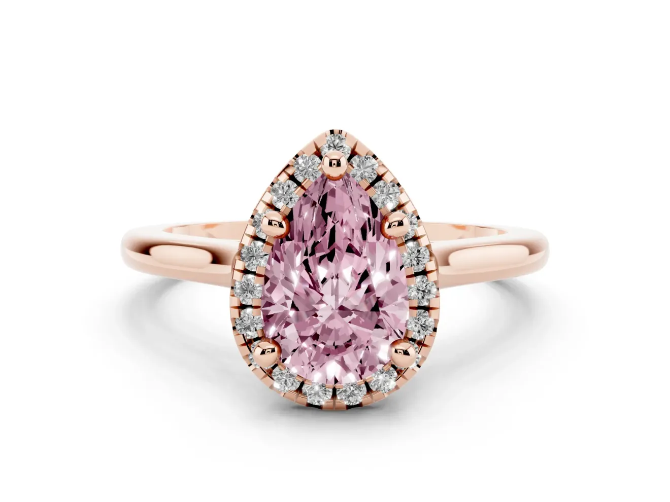 Pear-Shaped Halo Engagement Ring Setting for a Fancy Pink Lab-Grown Diamond | Plain Polished Band | Rose Gold