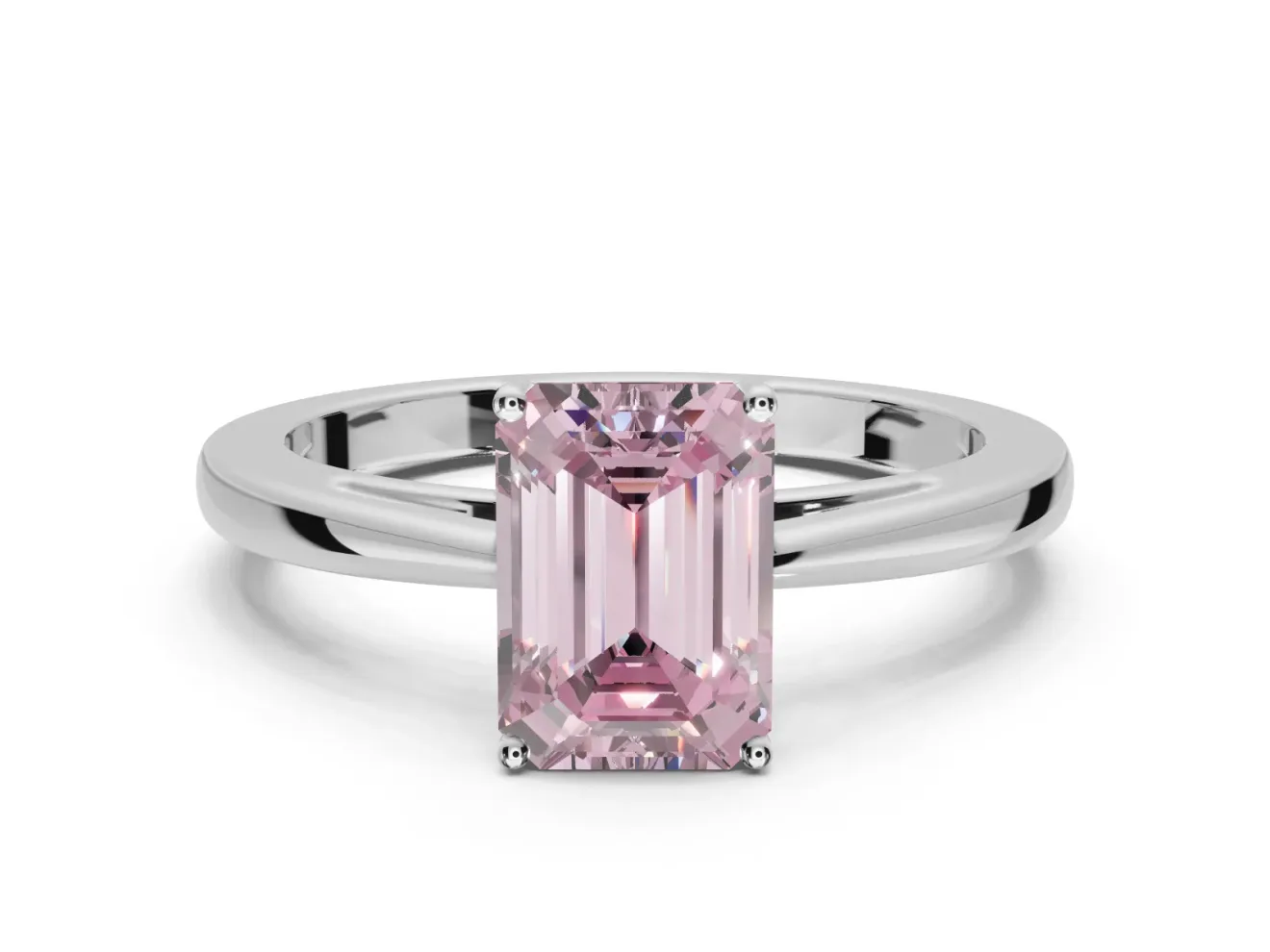 Emerald Cut Cathedral Engagement Ring Setting for a Fancy Pink Lab-Grown Diamond | Sterling Silver - Design NV-24626