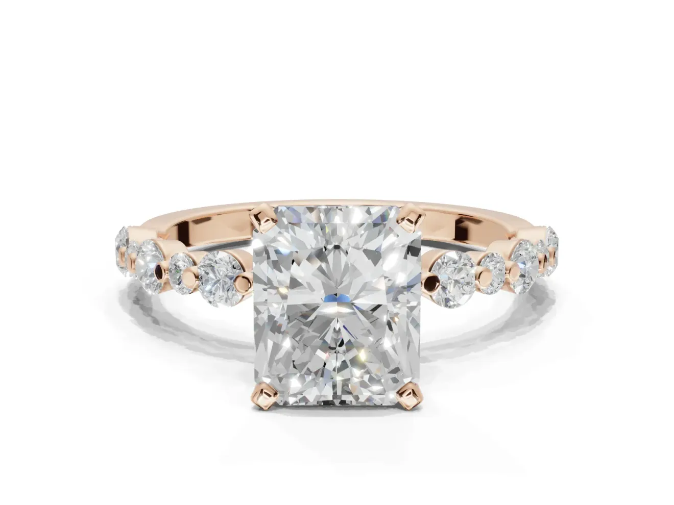 Radiant Cut Pavé Solitaire Engagement Ring Setting | Alternating Accents | Rose Gold
