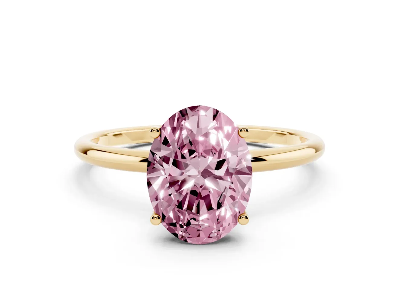 Oval Thin Solitaire Engagement Ring Setting for a Fancy Pink Lab-Grown Diamond | Straight Plain Band | Yellow Gold