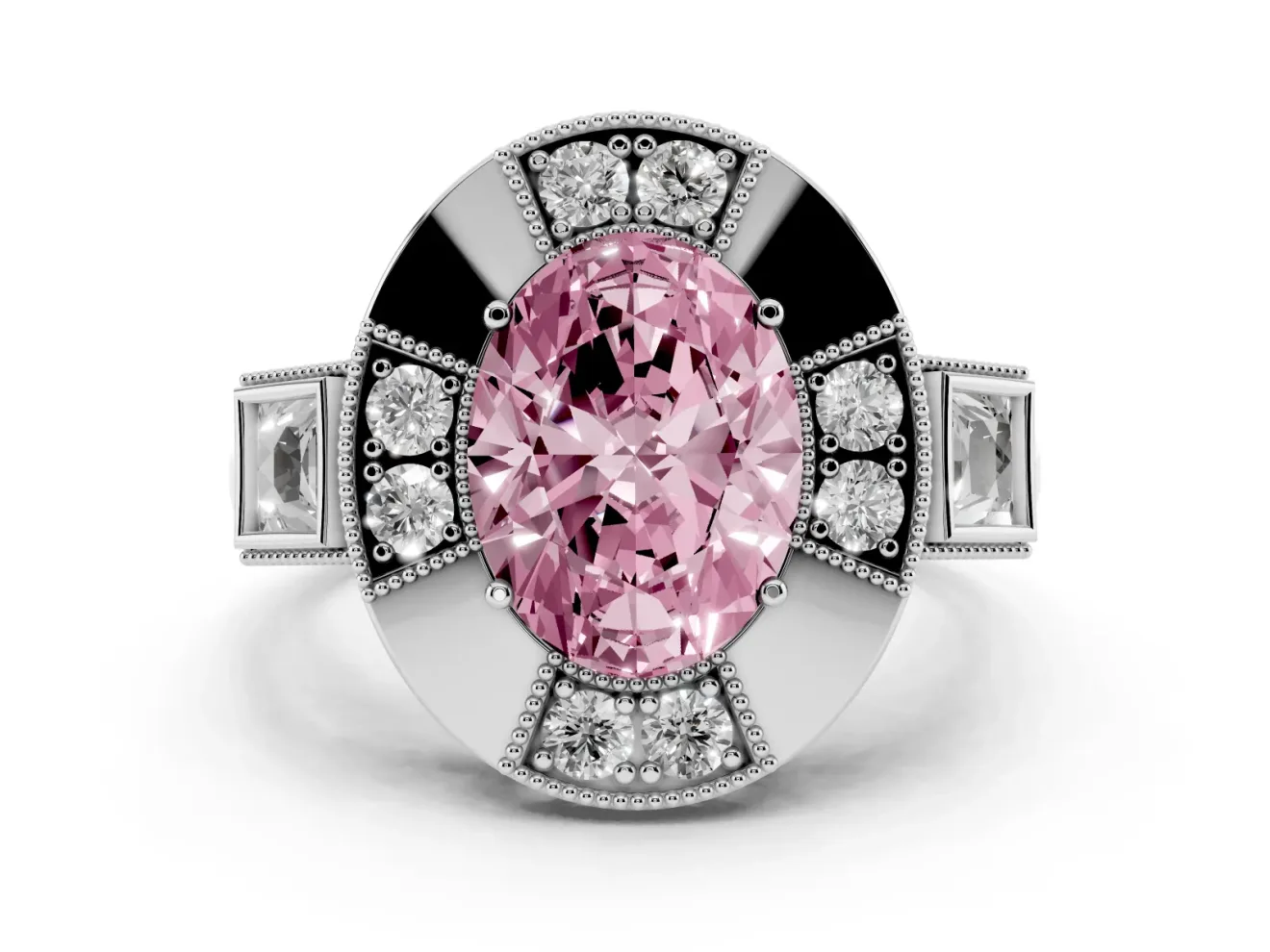Oval Milgrain Sectioned Halo Engagement Ring Setting for a Fancy Pink Lab-Grown Diamond | Platinum