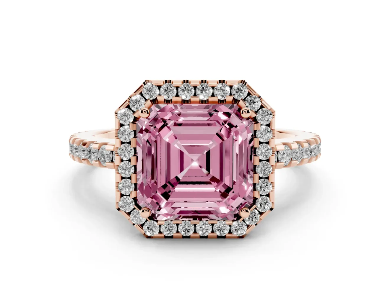 Asscher Cut Pave Halo Engagement Ring Setting for a Fancy Pink Lab-Grown Diamond | Rose Gold