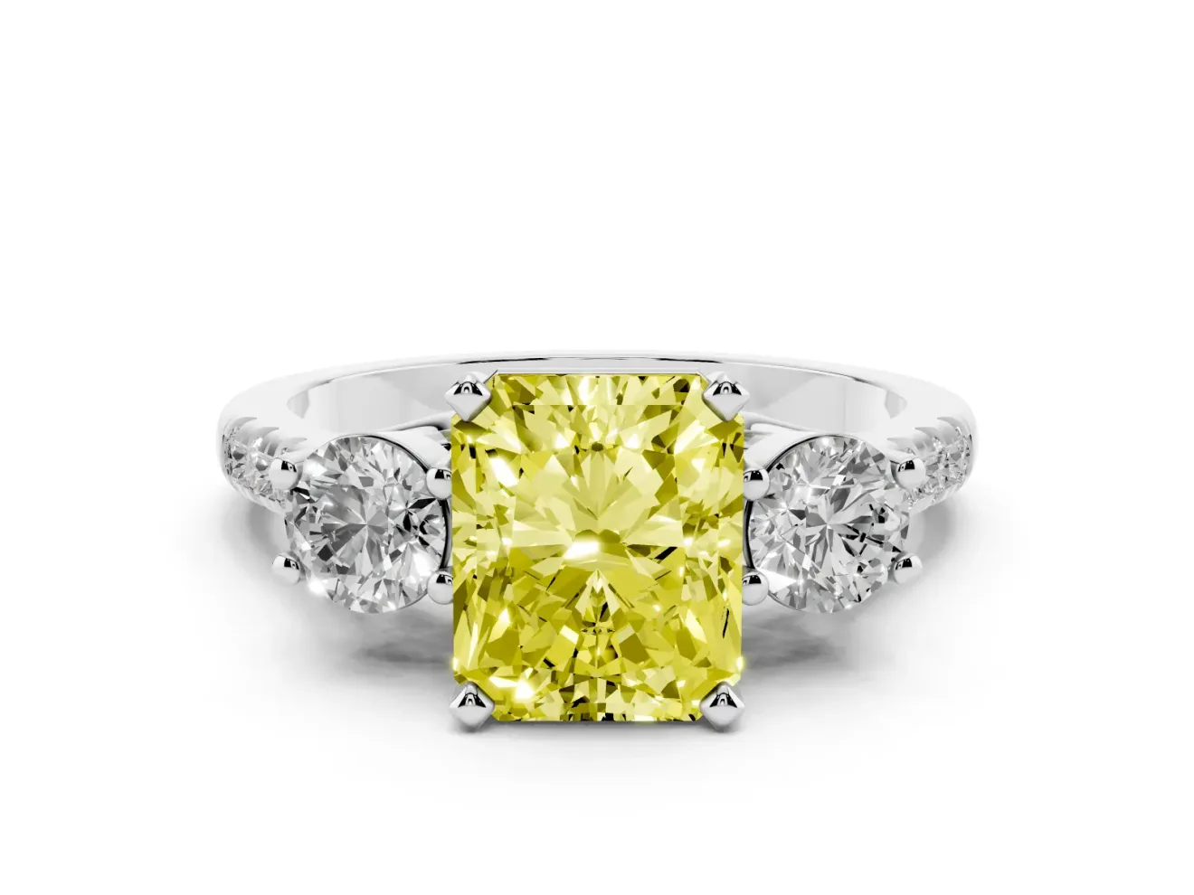 Radiant Cut Three-Stone Engagement Ring Setting for a Fancy Yellow Lab-Grown Diamond | White Gold