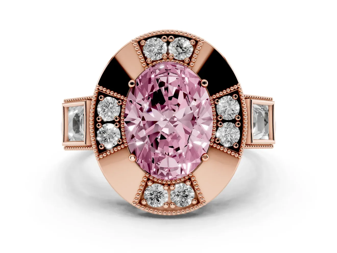 Oval Milgrain Sectioned Halo Engagement Ring Setting for a Fancy Pink Lab-Grown Diamond | Rose Gold