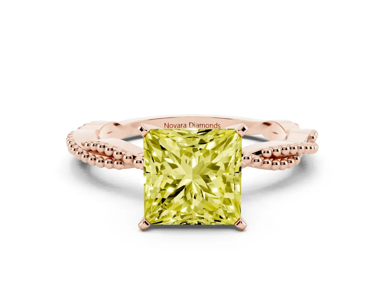Princess Cut Twisted Engagement Ring Setting for a Fancy Yellow Lab-Grown Diamond | Beaded Twist | Rose Gold