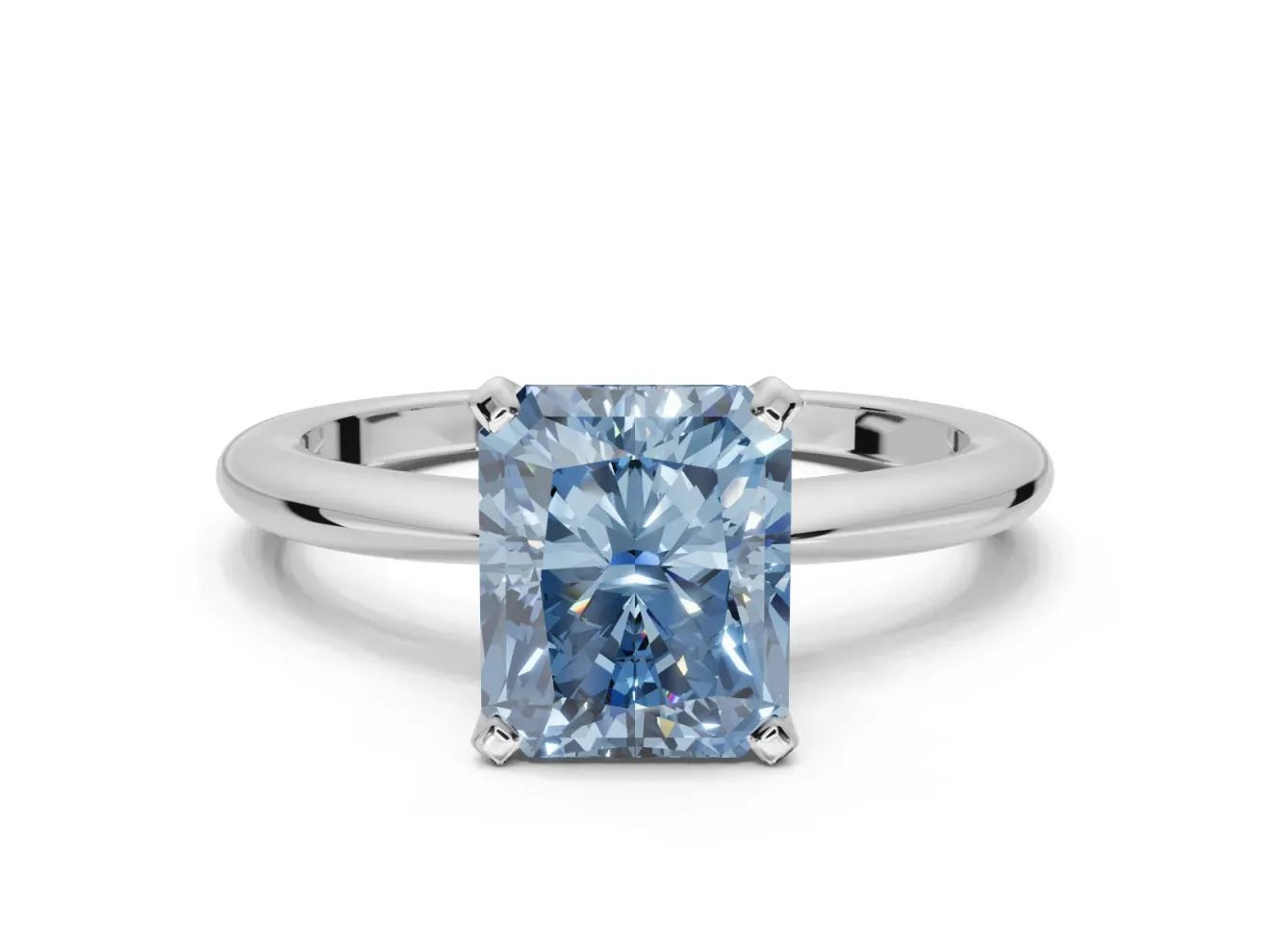 Radiant Cut Solitaire Engagement Ring Setting for a Fancy Blue Lab-Grown Diamond | Tapered Plain Band | White Gold