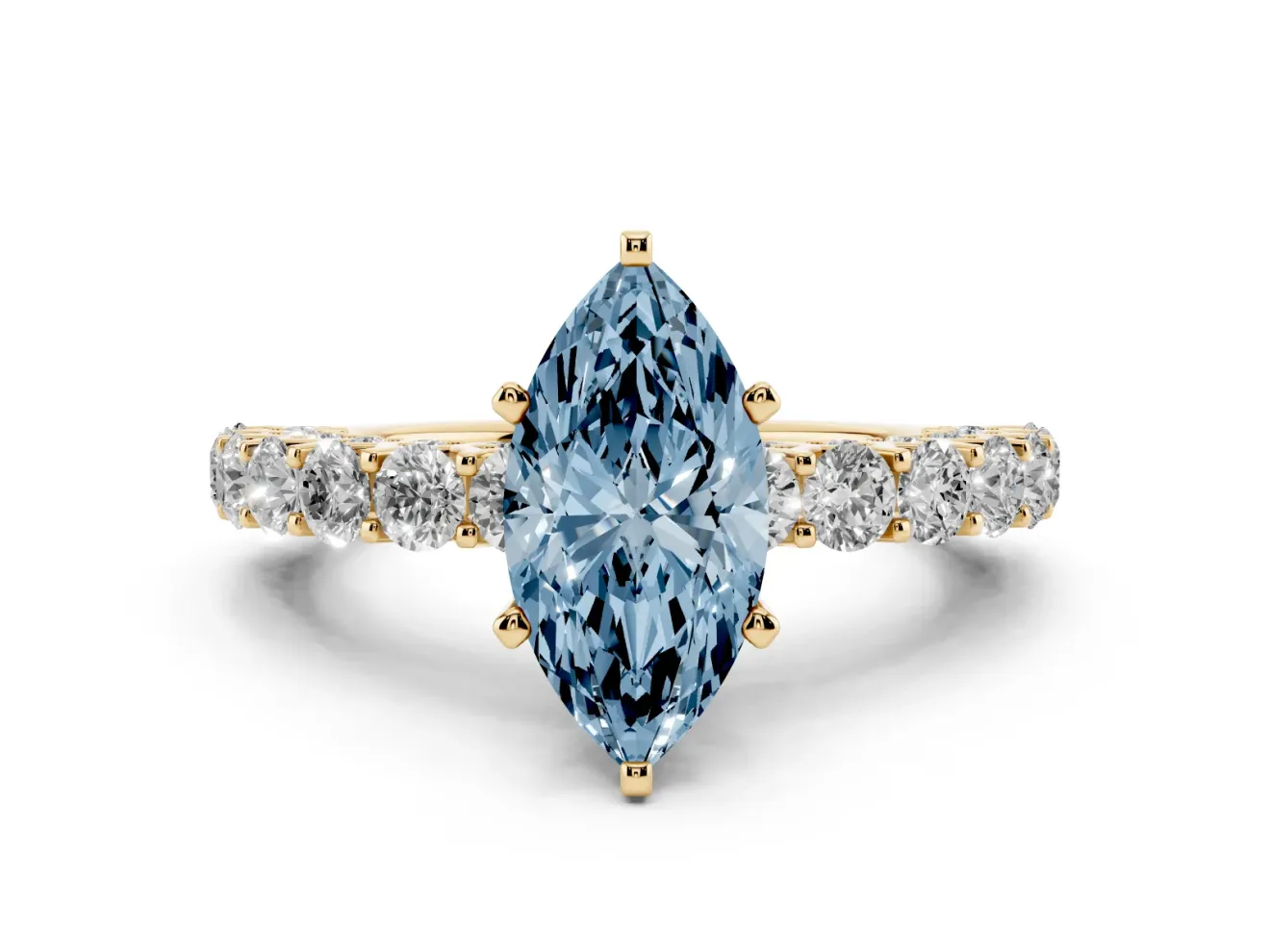 Marquise Shared Prong Engagement Ring Setting for a Fancy Blue Lab-Grown Diamond | Yellow Gold