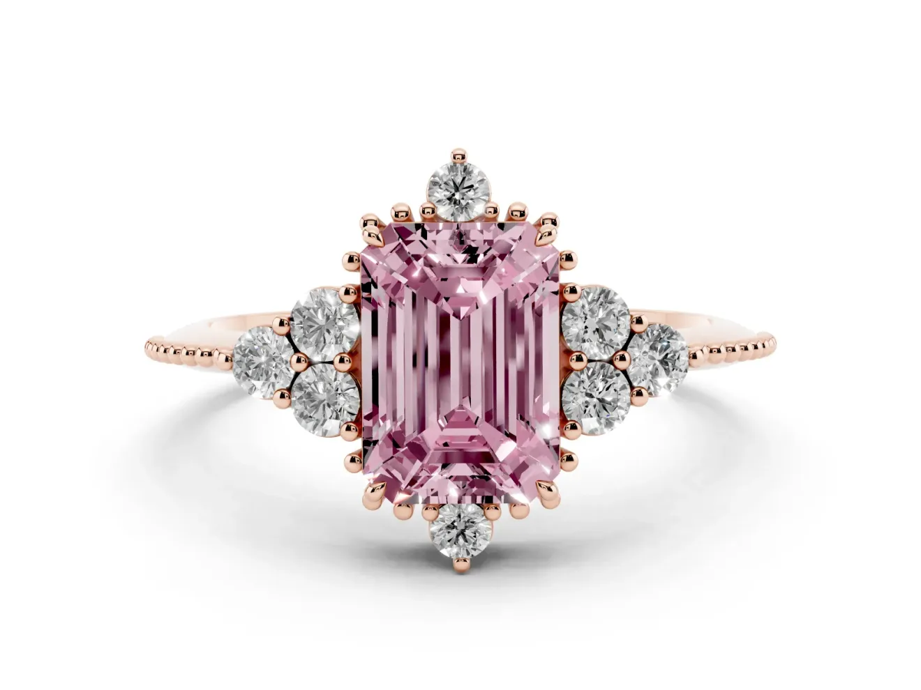 Emerald Cut Cluster Engagement Ring Setting for a Fancy Pink Lab-Grown Diamond | Rose Gold
