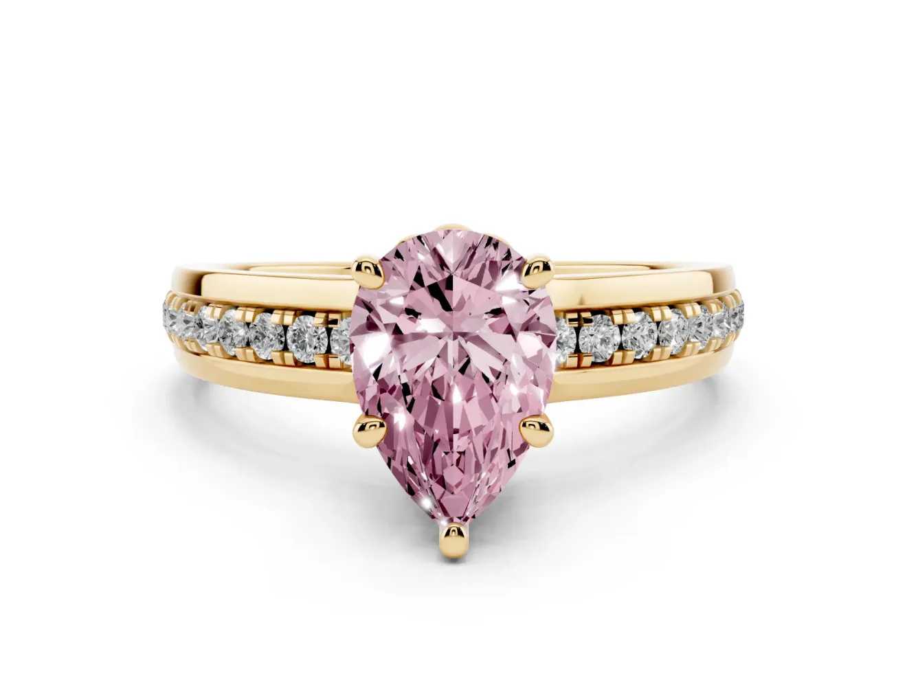 Pear-Shaped Channel Set Engagement Ring Setting for a Fancy Pink Lab-Grown Diamond | Rope Collar | Yellow Gold