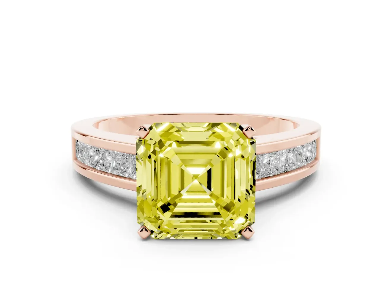 Asscher Cut Channel Engagement Ring Setting for a Fancy Yellow Lab-Grown Diamond | Rose Gold