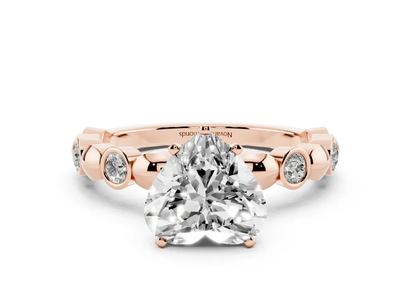 Heart-Shaped Bezel Station Engagement Ring Setting | Beaded Band | Rose Gold