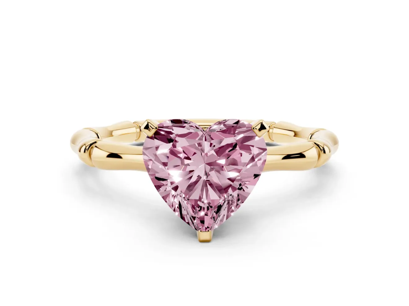 Heart-Shaped Bamboo Engagement Ring Setting for a Fancy Pink Lab-Grown Diamond | Yellow Gold