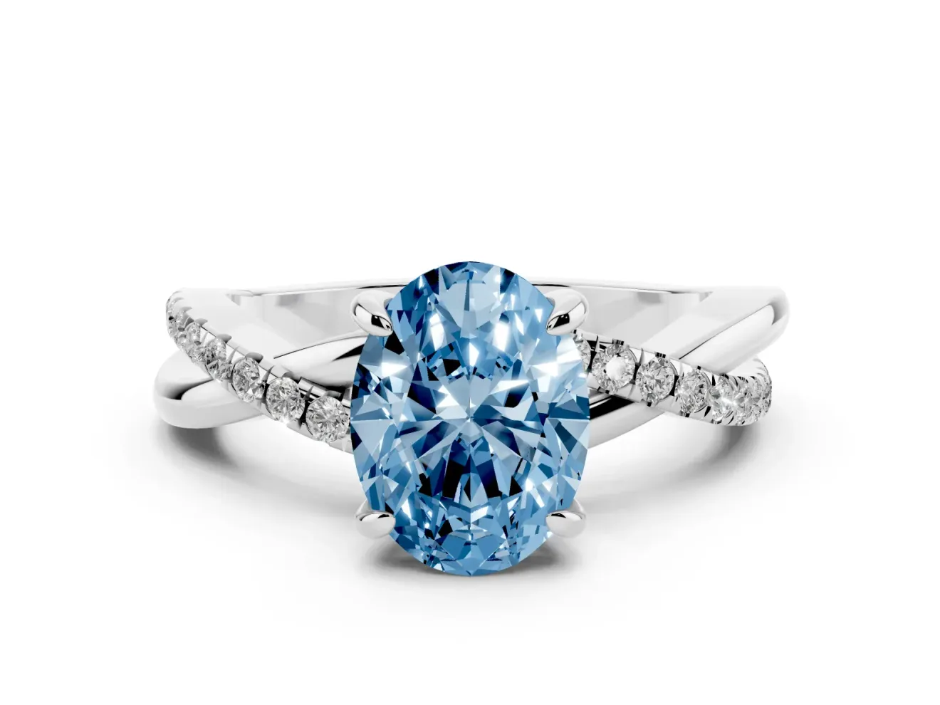 Oval Twist Engagement Ring Setting for a Fancy Blue Lab-Grown Diamond | Crossover Band | White Gold