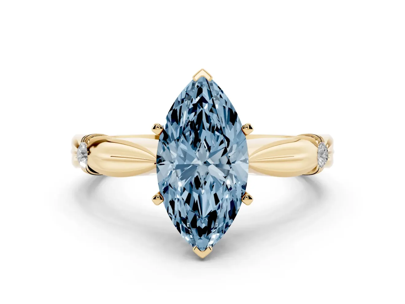 Marquise Floral Solitaire Engagement Ring Setting for a Fancy Blue Lab-Grown Diamond | Yellow Gold