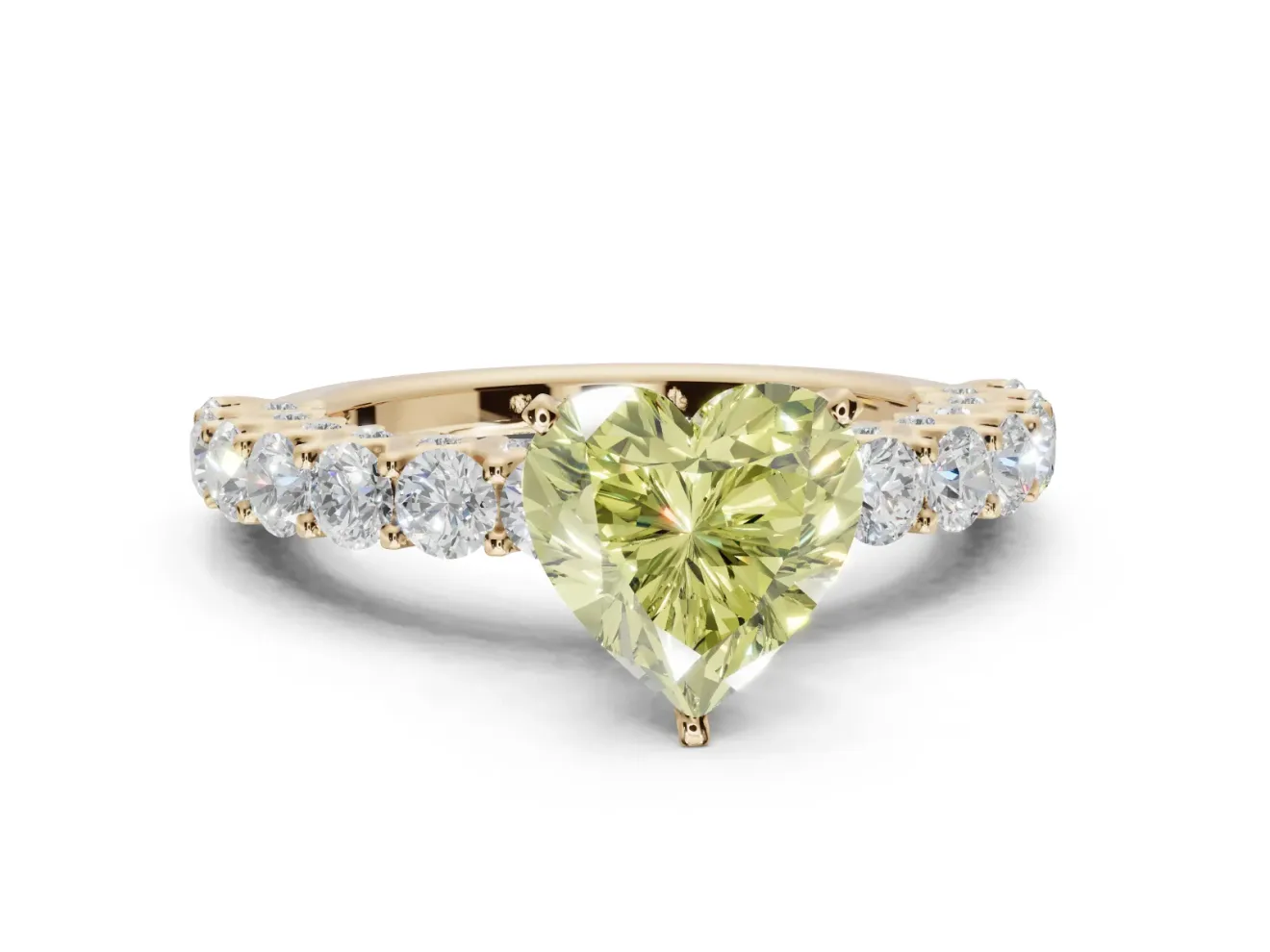 Heart-Shaped Shared Prong Engagement Ring Setting for a Fancy Yellow Lab-Grown Diamond | Yellow Gold