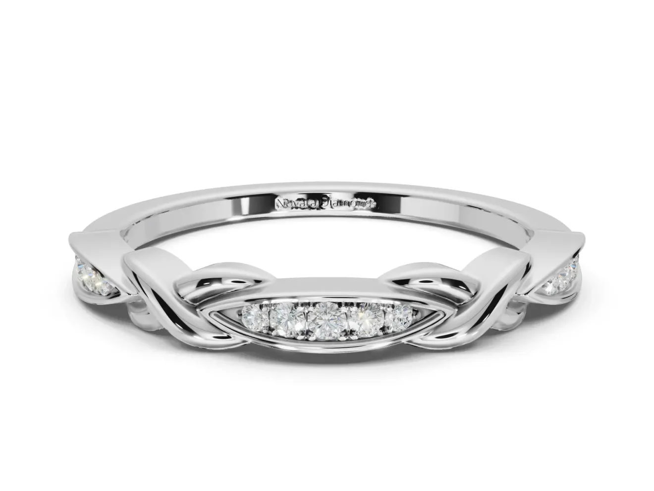 Round Lab-Grown Diamond Graduated Twisted Pavé Wedding Band | Marquise Motifs | Platinum