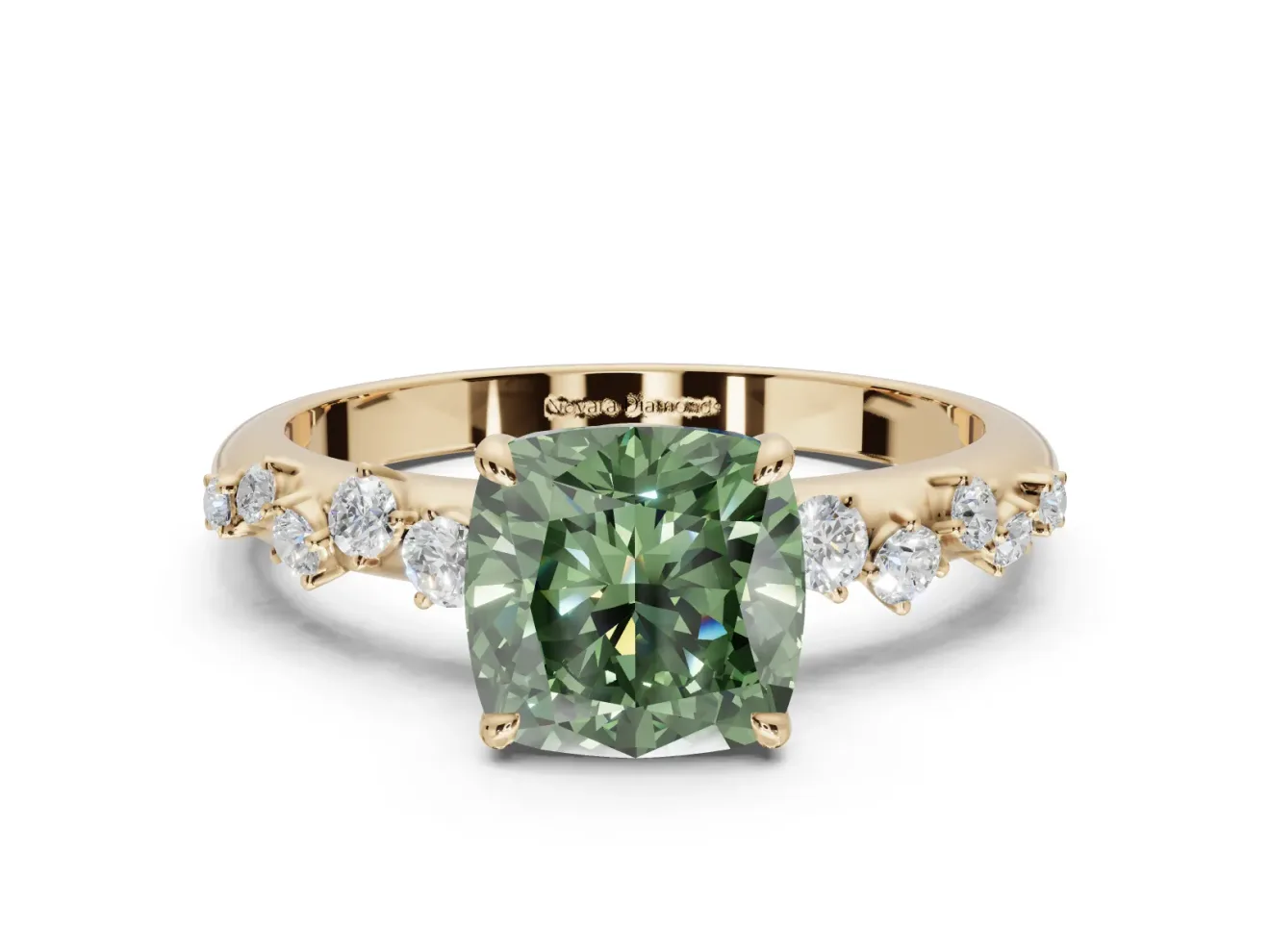 Cushion Cut Graduated Solitaire Engagement Ring Setting for a Fancy Green Lab-Grown Diamond | Yellow Gold
