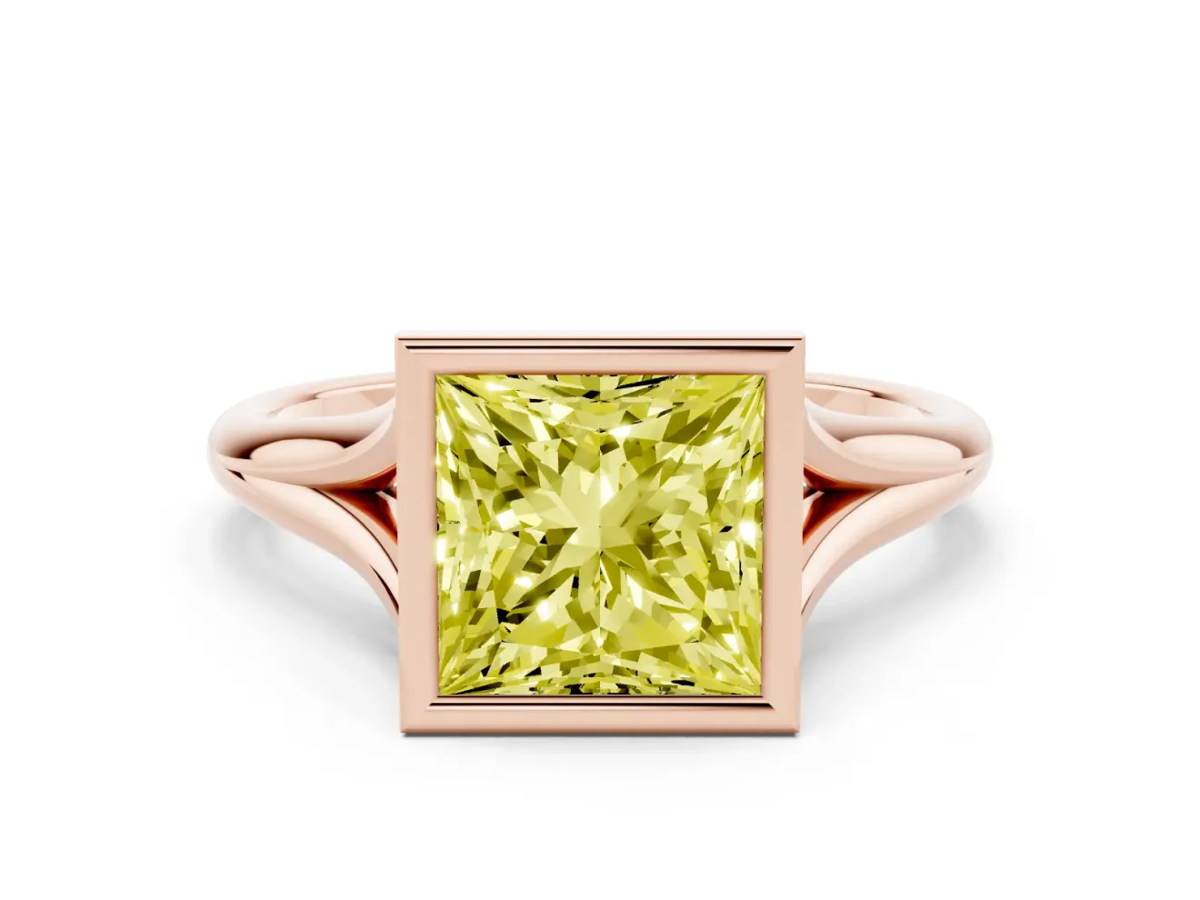 Princess Cut Bezel Engagement Ring Setting for a Fancy Yellow Lab-Grown Diamond | Rose Gold