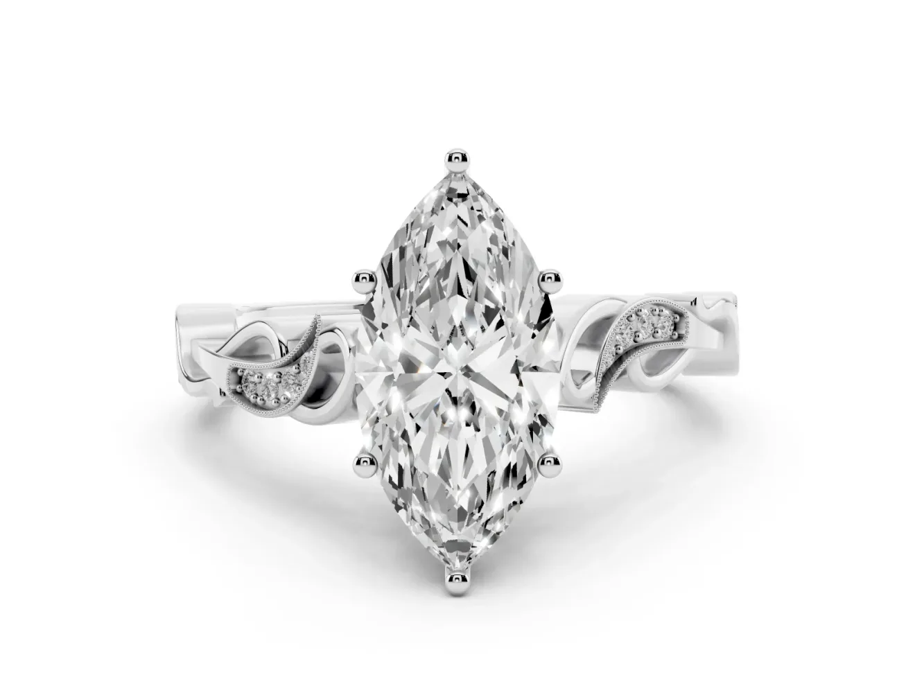 Marquise Vintage Vine Solitaire Engagement Ring Setting | Milgrain Leaves | Platinum
