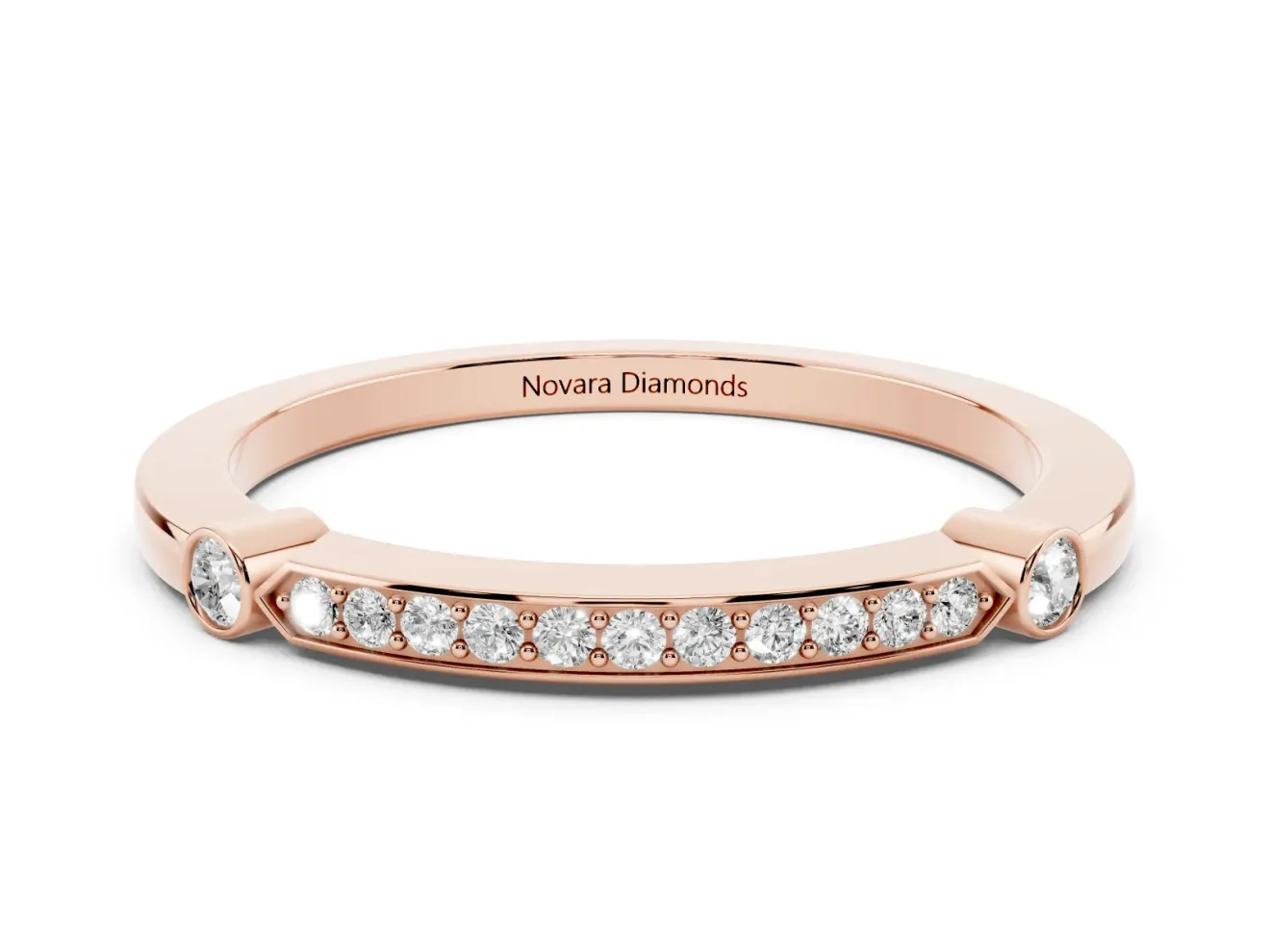 Round Lab-Grown Diamond Pavé Bar Wedding Band | Bezel Stations | Rose Gold