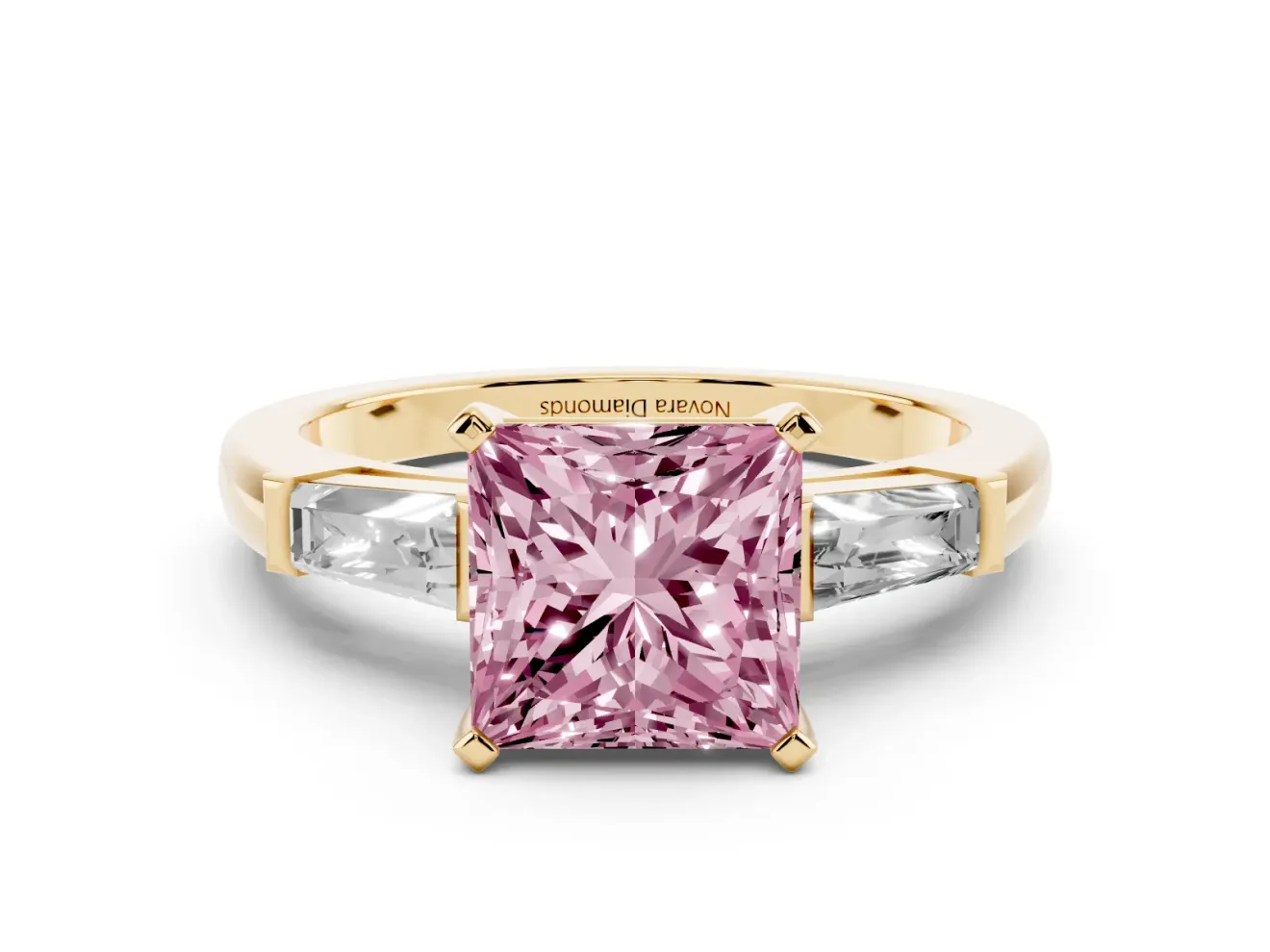 Princess Cut Baguette Engagement Ring Setting for a Fancy Pink Lab-Grown Diamond | Yellow Gold