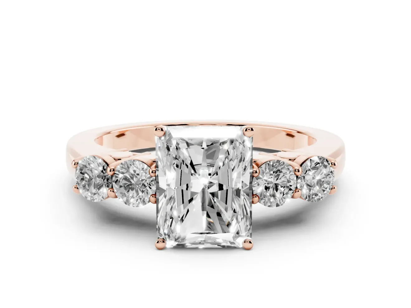 Radiant Cut Close Set Five Stone Engagement Ring Setting | Rose Gold