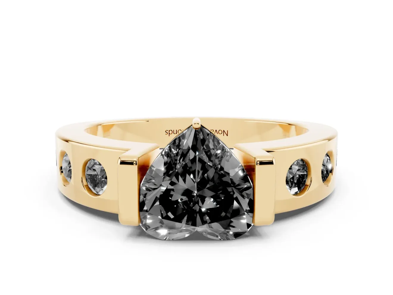 Heart-Shaped Tension Style Engagement Ring Setting for a Black Center | Yellow Gold