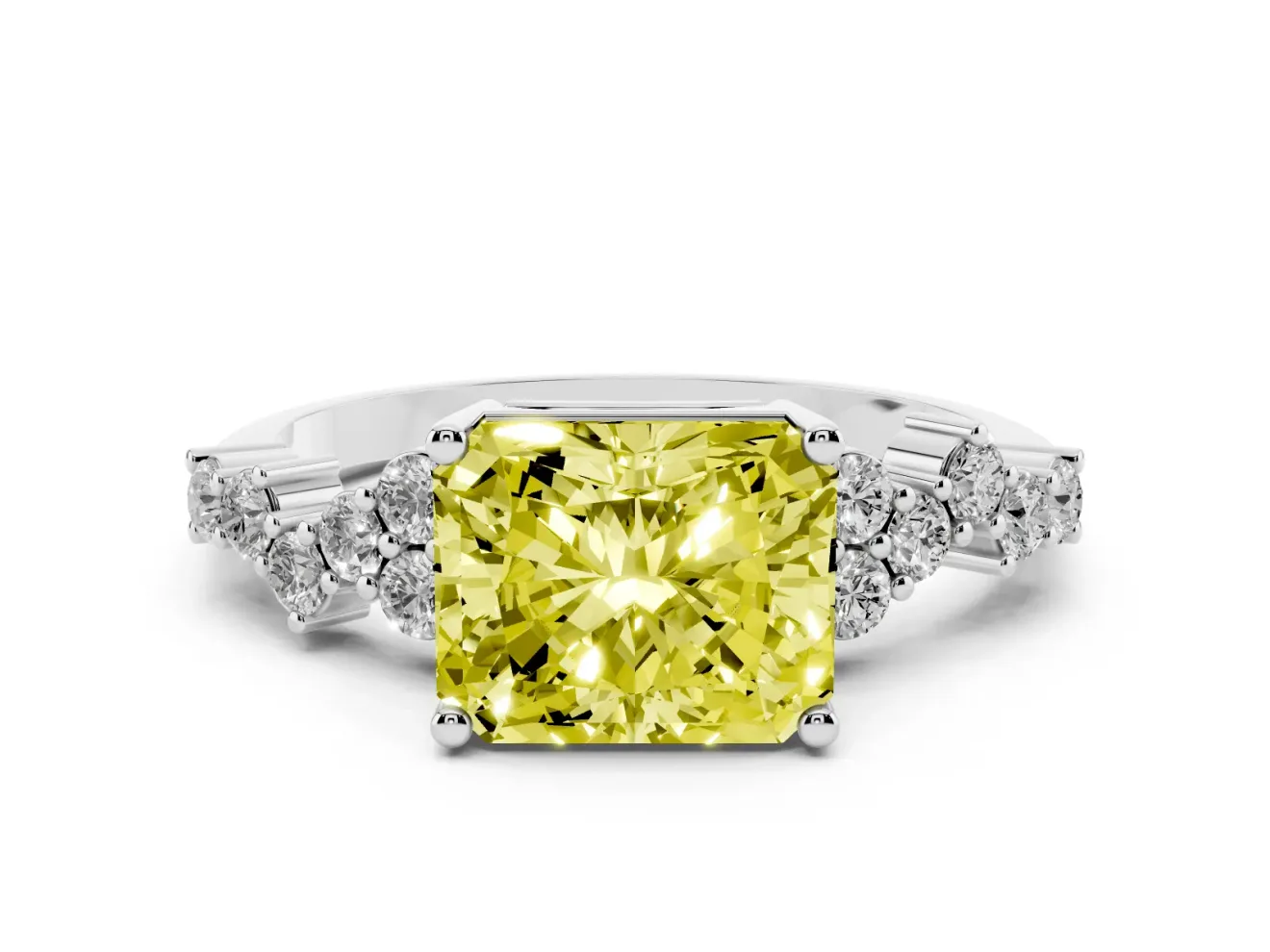 Radiant Cut Scattered Accent Engagement Ring Setting for a Fancy Yellow Lab-Grown Diamond | Platinum