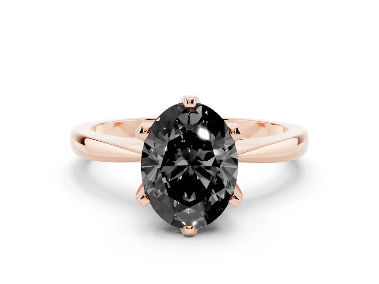 Fancy Black Oval Cut Diamond Solitaire Engagement Ring Set in Rose gold with Slim Tapered Solitaire Band