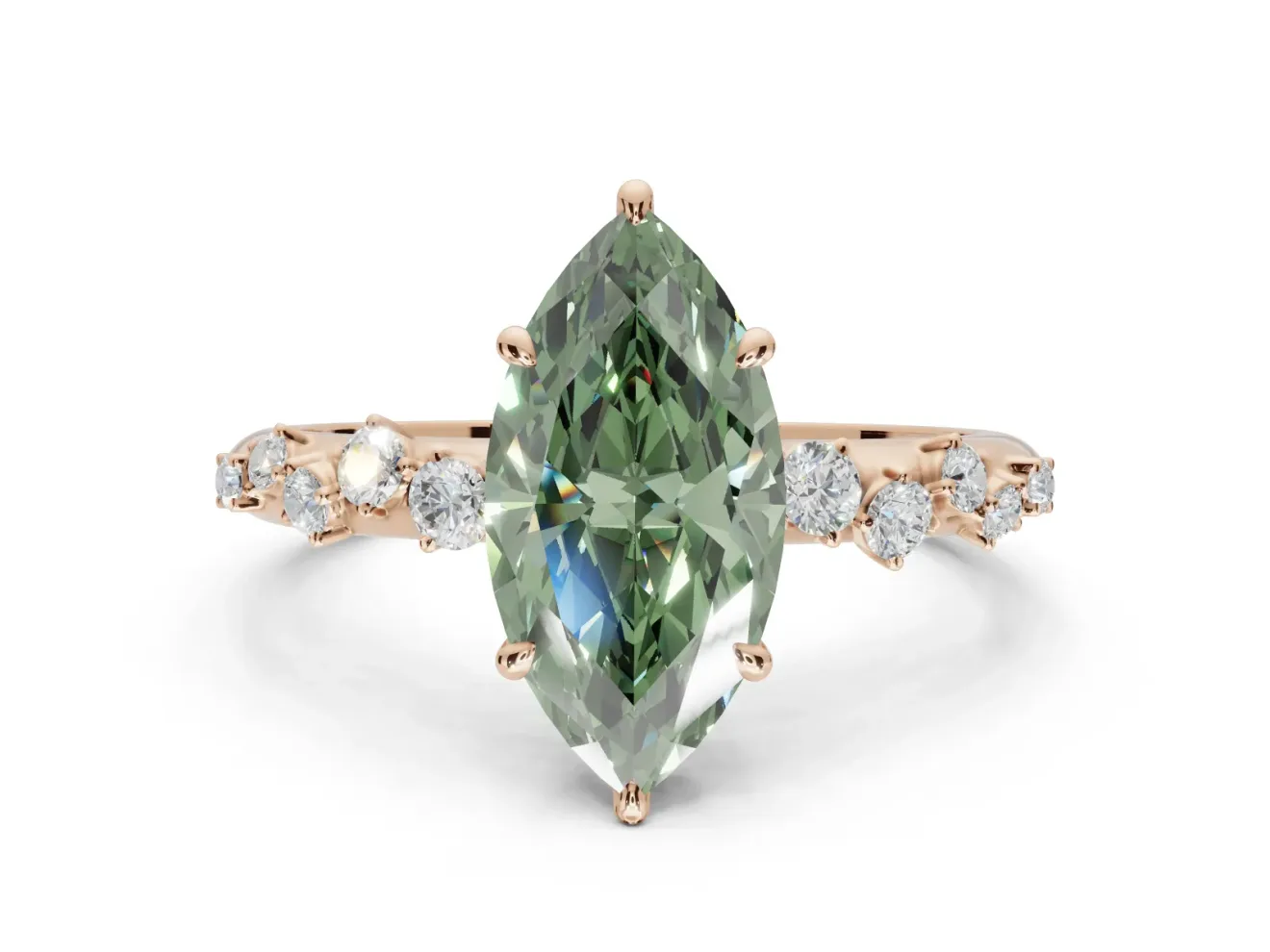 Marquise Graduated Solitaire Engagement Ring Setting for a Fancy Green Lab-Grown Diamond | Rose Gold