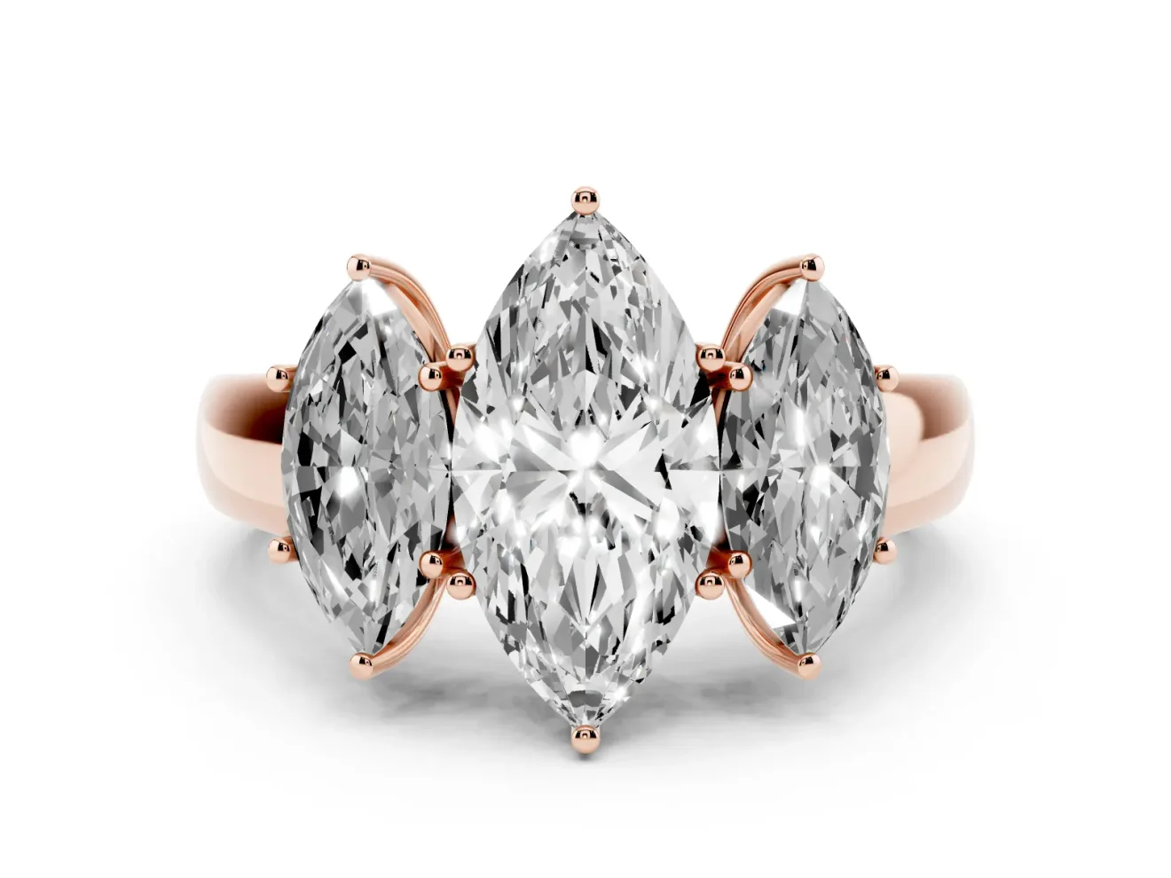 Marquise Three Stone Engagement Ring Setting | Touching Side Stones | Rose Gold