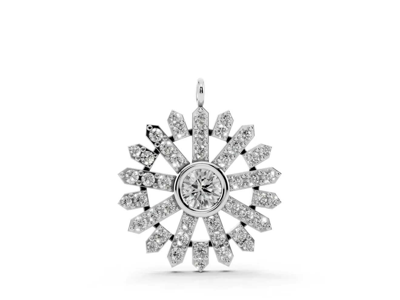 Round Lab-Grown Diamond Bezel Snowflake Pendant Necklace | Pavé Arms | Sterling Silver