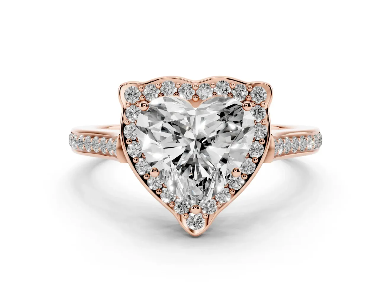 Heart-Shaped Petal Tip Halo Engagement Ring Setting | Single Row Pavé Band | Rose Gold