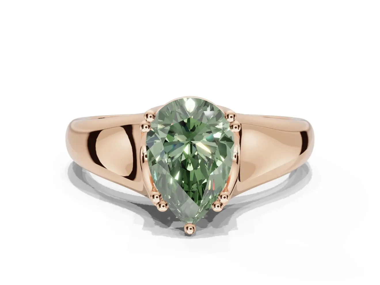 Pear-Shaped Double Claw Solitaire Engagement Ring Setting for a Fancy Green Lab-Grown Diamond | Rose Gold