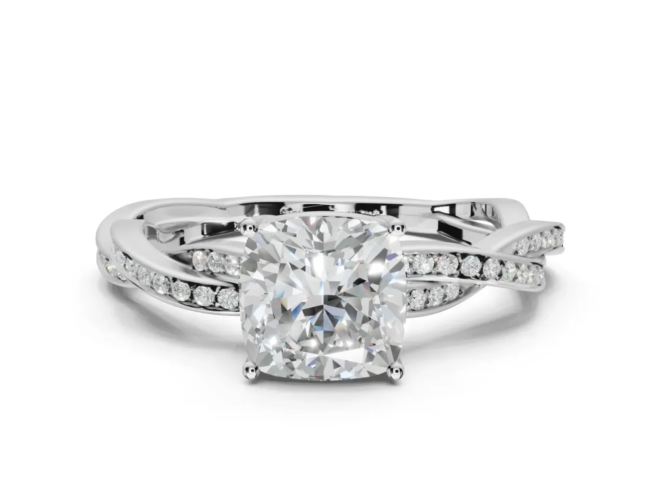 Cushion Cut Twisted Pavé Solitaire Engagement Ring Setting | Open Basket | Sterling Silver