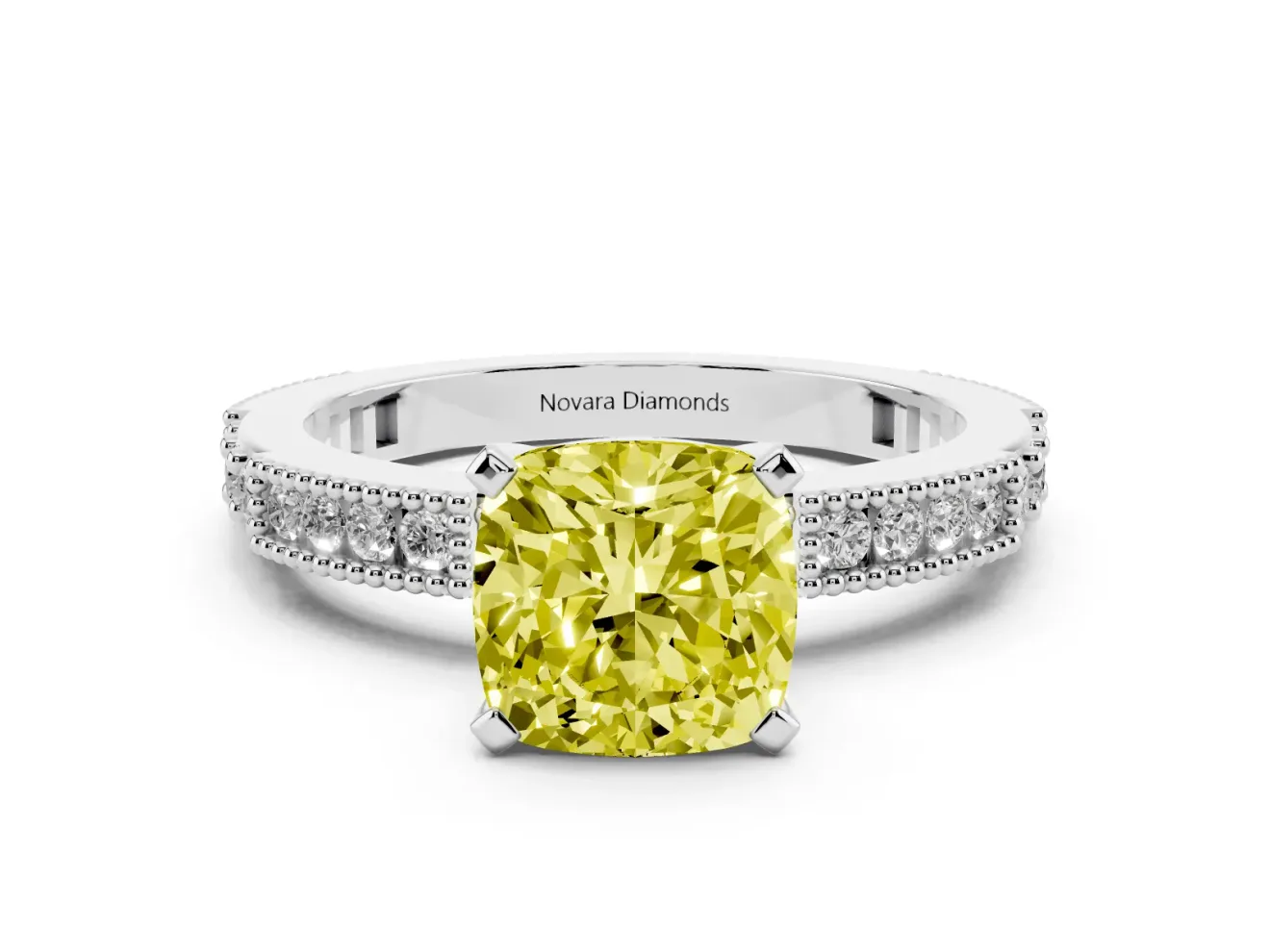 Cushion Cut Vintage Engagement Ring Setting for a Fancy Yellow Lab-Grown Diamond | Sterling Silver