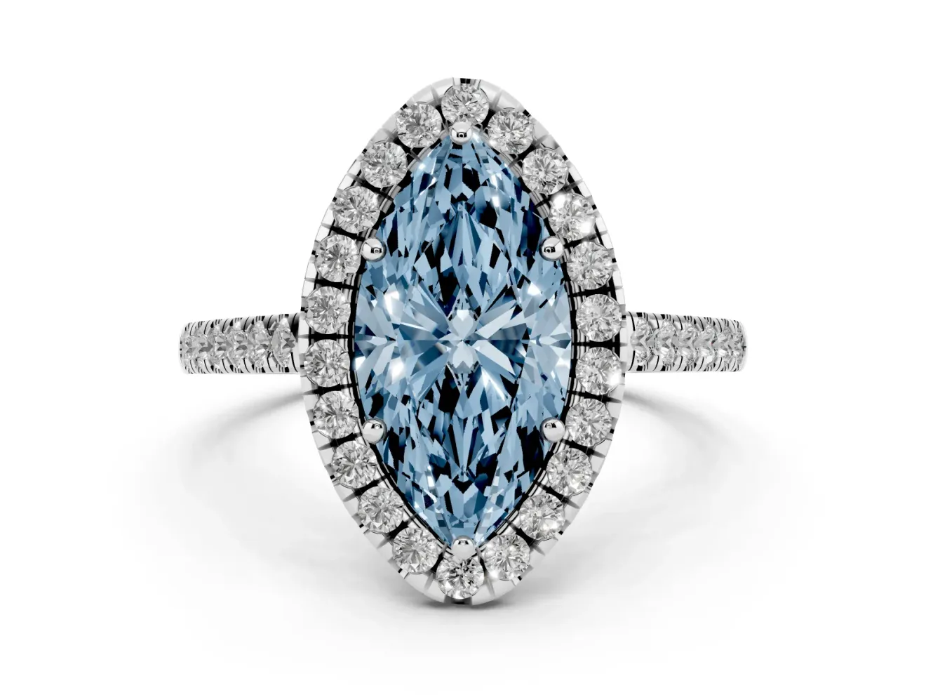 Marquise Raised Halo Engagement Ring Setting for a Fancy Blue Lab-Grown Diamond | White Gold
