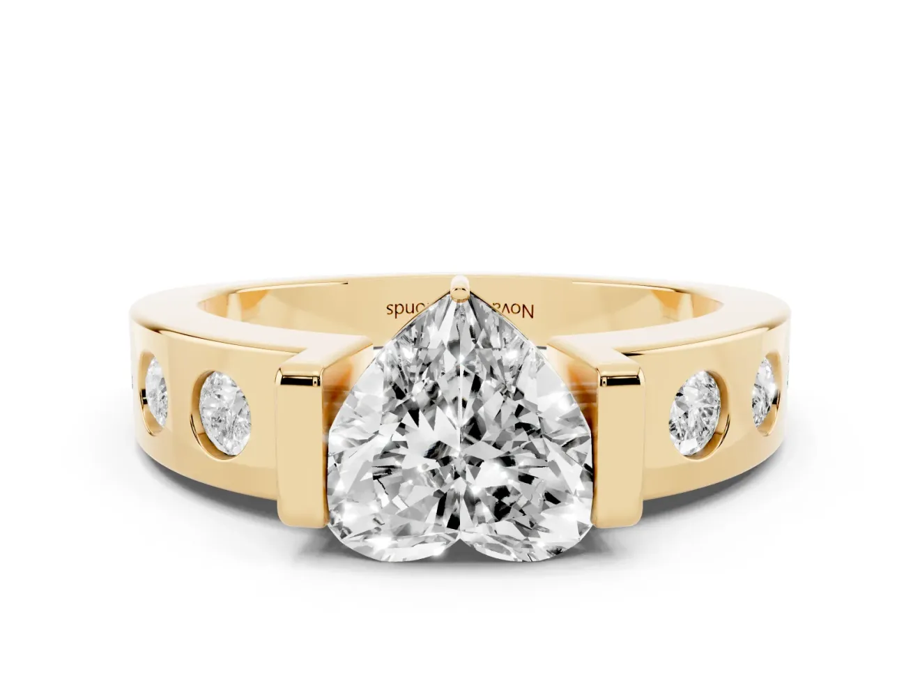 Heart-Shaped Tension Style Engagement Ring Setting | Flush Set Accents | Yellow Gold