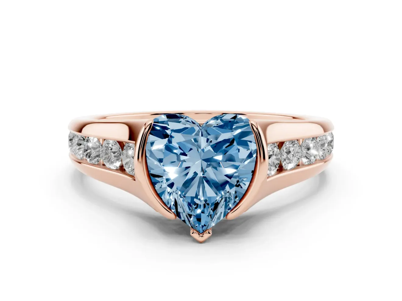 Heart-Shaped Half Bezel Engagement Ring Setting for a Fancy Blue Lab-Grown Diamond | Rose Gold