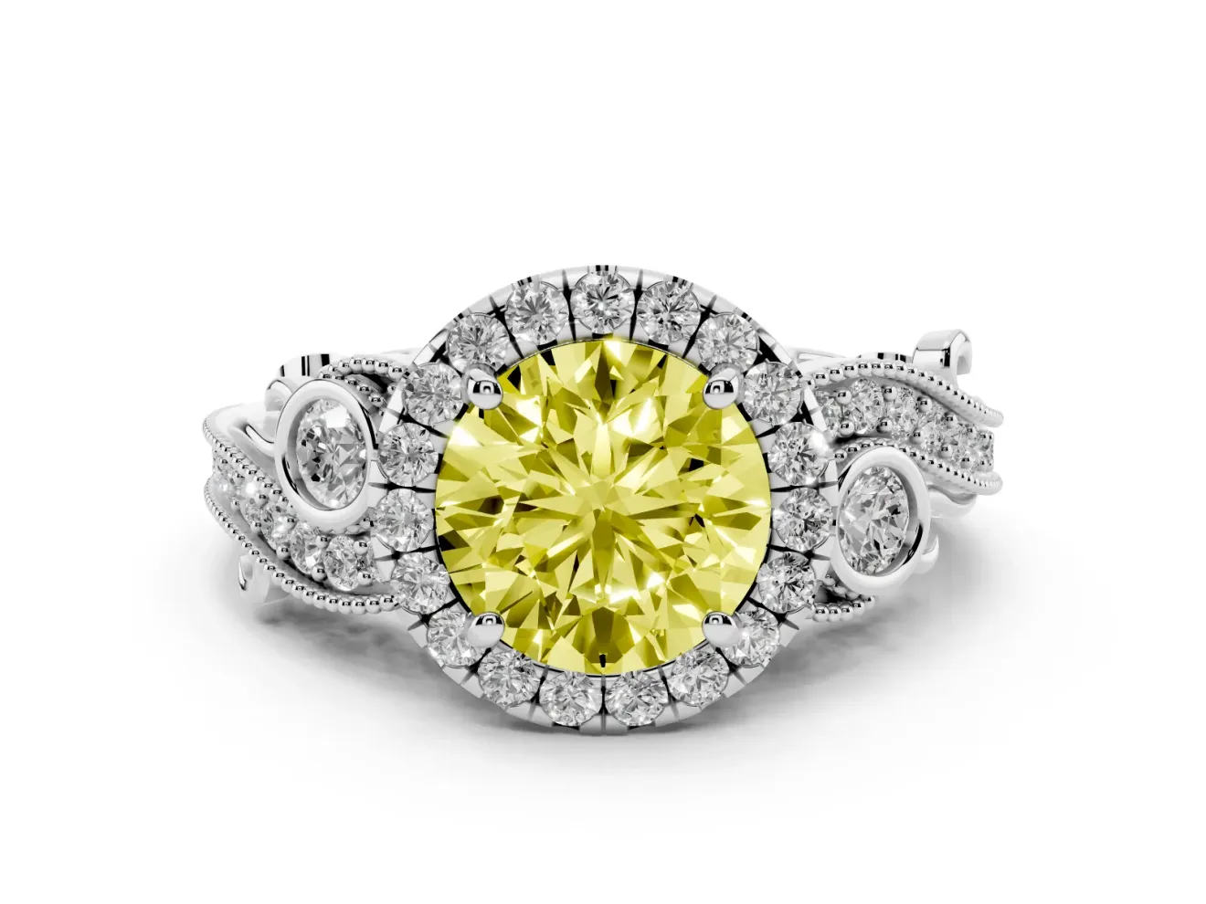 Round Halo Engagement Ring Setting for a Fancy Yellow Lab-Grown Diamond | Sterling Silver - Design NV-24754