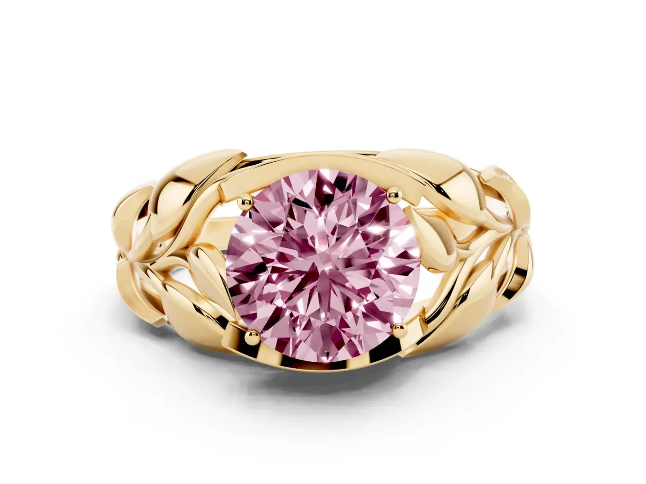 Round Leaf Bypass Engagement Ring Setting for a Fancy Pink Lab-Grown Diamond | Yellow Gold