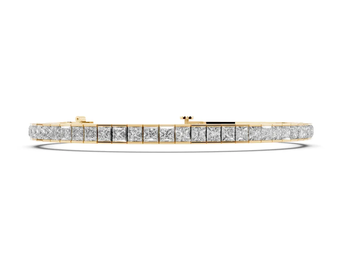Princess Cut Lab-Grown Diamond Channel Set Tennis Bracelet | Box Clasp | Yellow Gold