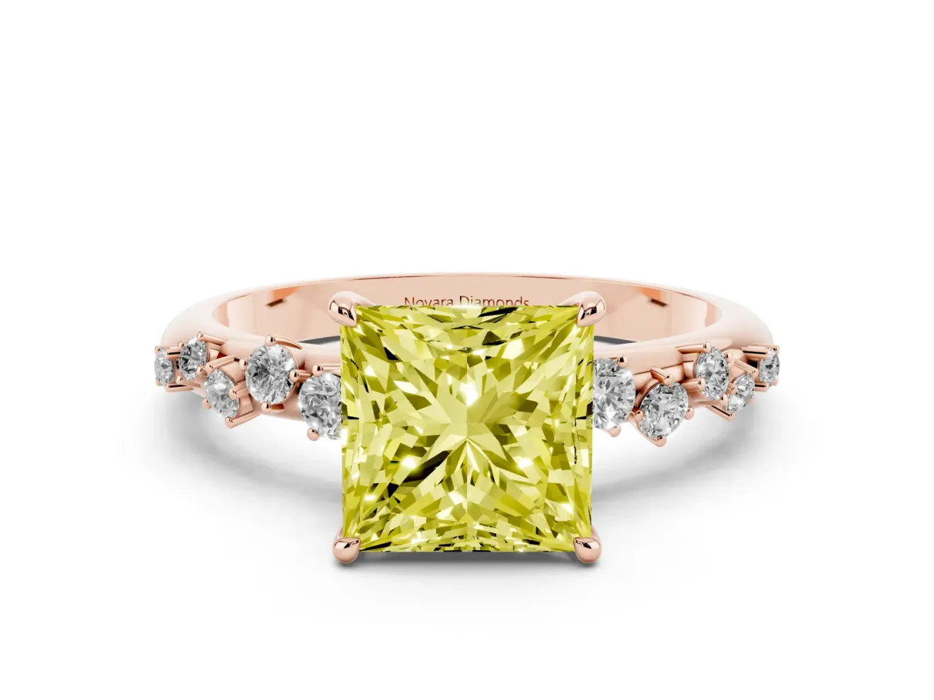 Princess Cut Graduated Solitaire Engagement Ring Setting for a Fancy Yellow Lab-Grown Diamond | Rose Gold