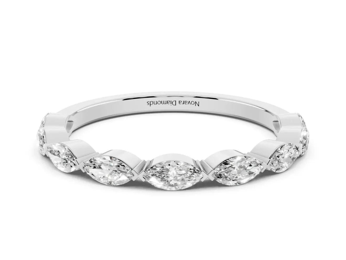 Marquise Diamond Eternity Band Set in Silver with Bezel Setting