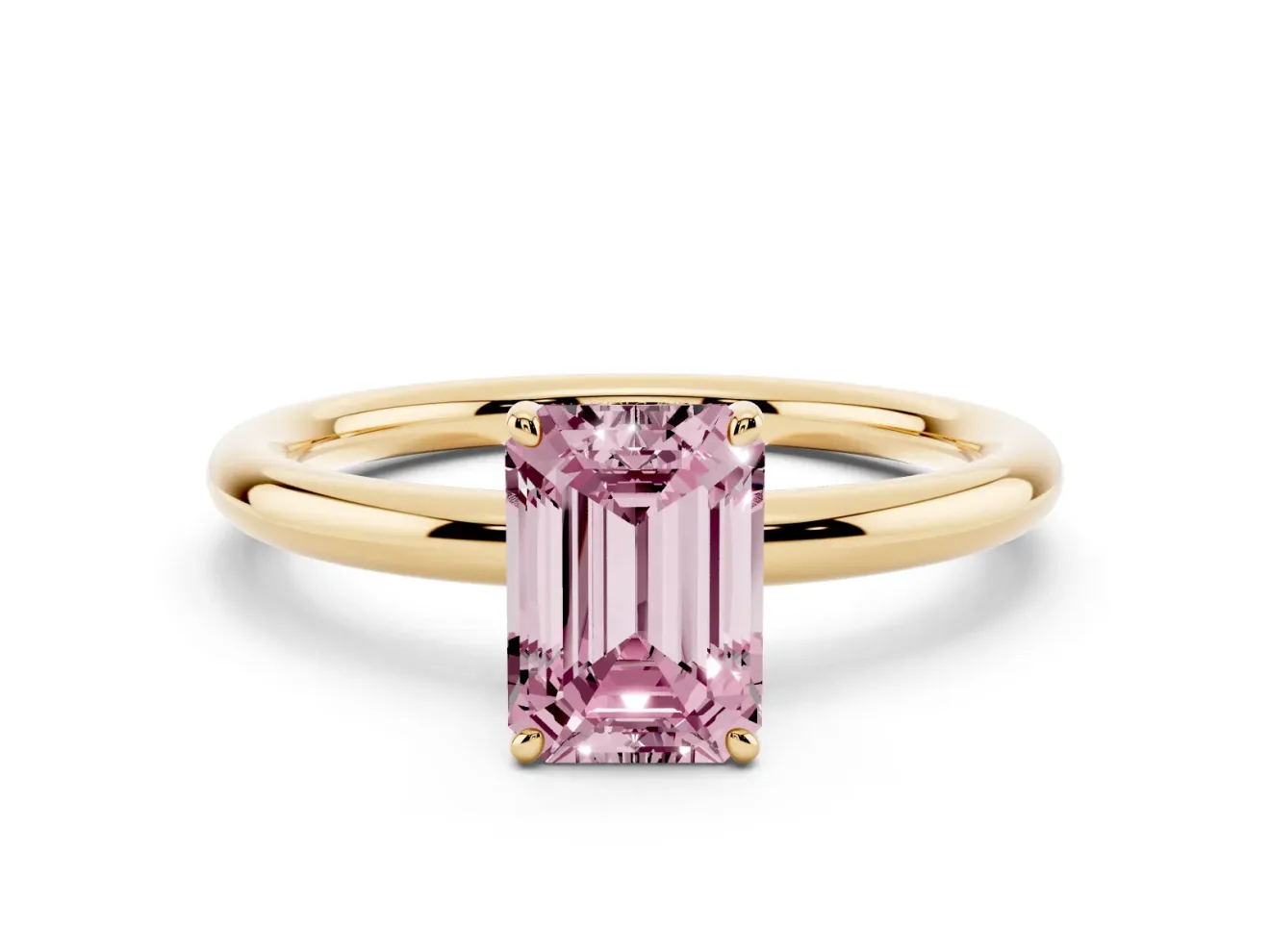 Emerald Cut Low Set Solitaire Engagement Ring Setting for a Fancy Pink Lab-Grown Diamond | Plain Band | Yellow Gold